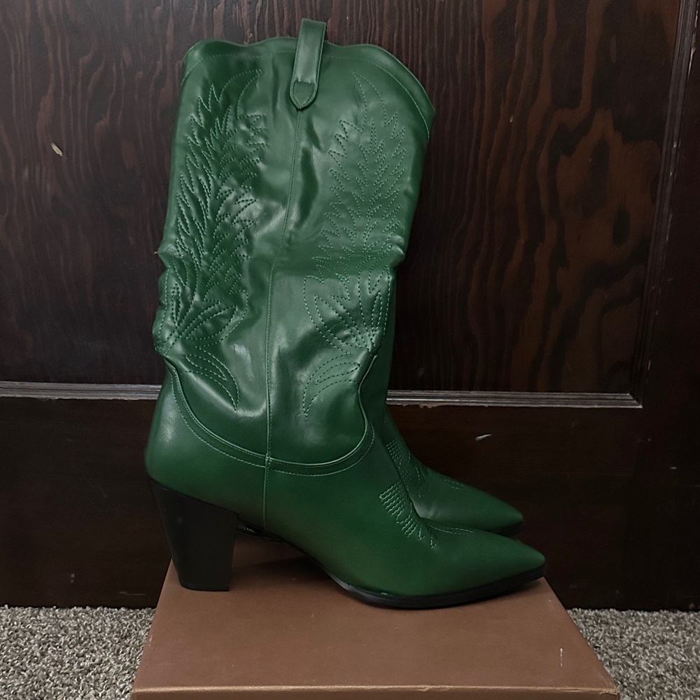 Green Leather Western Boots